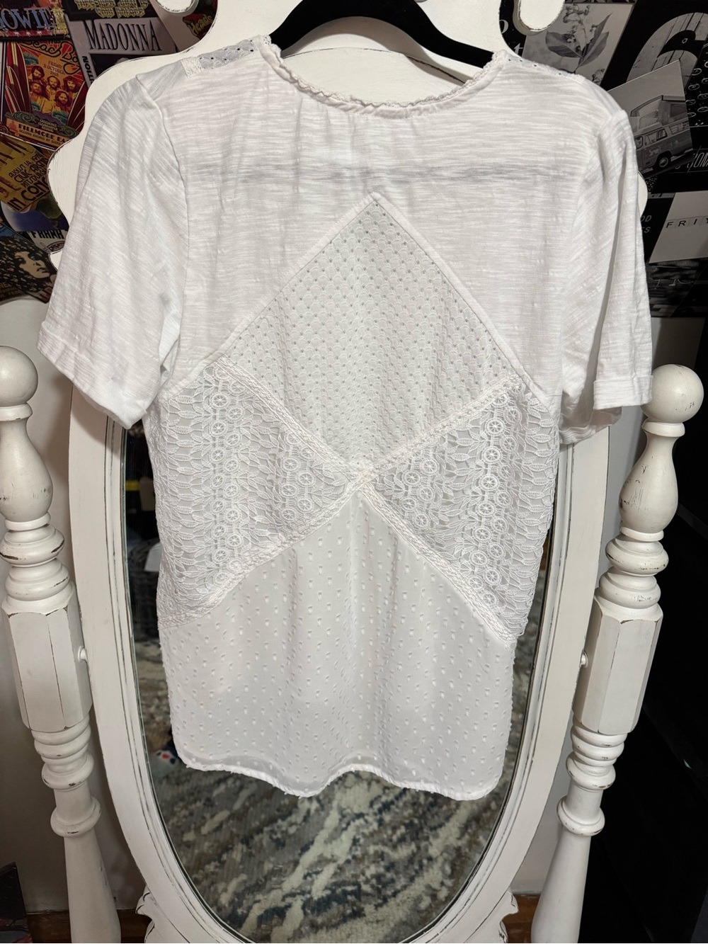 Alia White Short-Sleeve Eyelet V-Neck Top